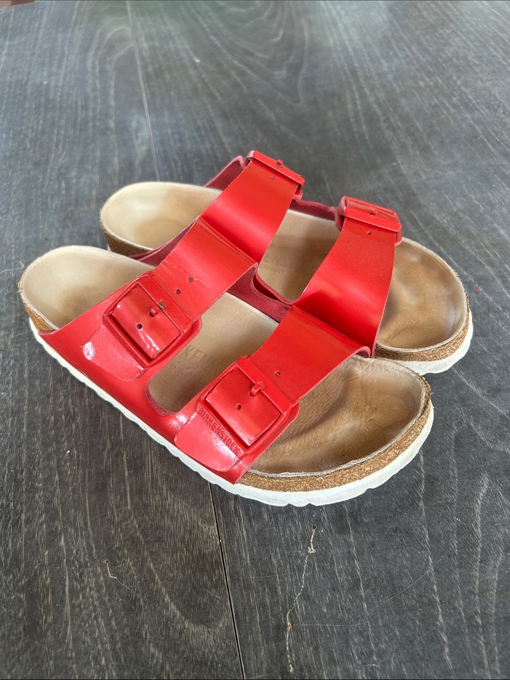 Birkenstock Red Double-Buckle Slide Sandals